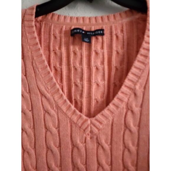 Sweater-Tommy Hilfiger-V-Neck-Melon-Decorative Knit-Long Sleeves-Slim Fit-Size L - Picture 4 of 13